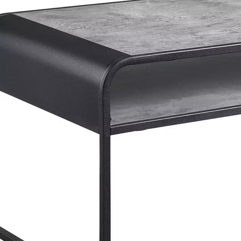Tavolino da Caffè Gray & Black con Ripiano, Piano in Cemento e Base a Slitta in Metallo