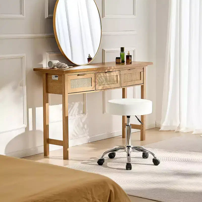 Sgabello bianco regolabile con ruote, in pelle PU, seduta singola