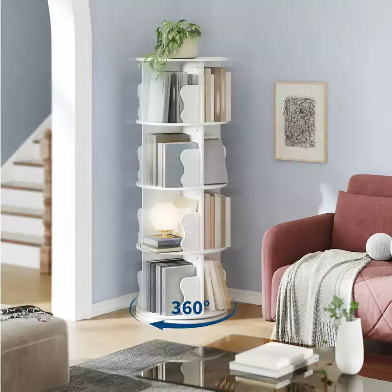 CuisinSmart 4 Tier Spinning Bookshelf Tower, 50'' Tall Bookcase for Kids Room, 360 Swivel Wood Bookshelf Rotating for Office home Bedroom Study