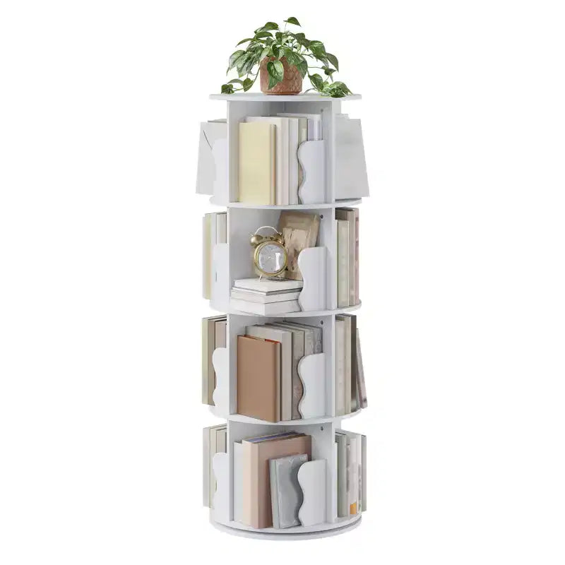 Libreria a torre rotante a 4 ripiani in legno naturale, girevole a 360°, a uso singolo, alta 127 cm
