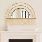 Specchio da Parete Ad Arco Oro con Frange, Singolo, Cornice in Metallo