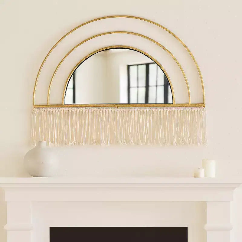Specchio da Parete Ad Arco Oro con Frange, Singolo, Cornice in Metallo