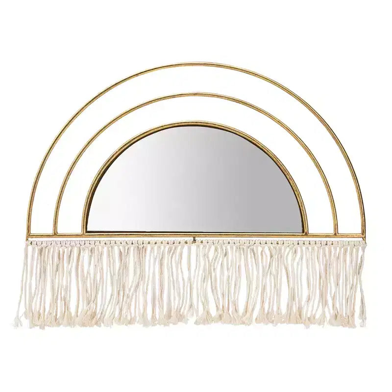 Specchio da Parete Ad Arco Oro con Frange, Singolo, Cornice in Metallo