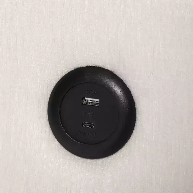 Divanetto modulare in ciniglia crema / grigio / grigio chiaro / tortora per 2 – Porte USB e Type-C, tasche laterali