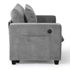 Divanetto modulare in ciniglia crema / grigio / grigio chiaro / tortora per 2 – Porte USB e Type-C, tasche laterali