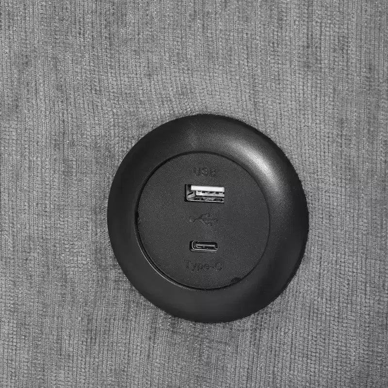 Divanetto modulare in ciniglia crema / grigio / grigio chiaro / tortora per 2 – Porte USB e Type-C, tasche laterali