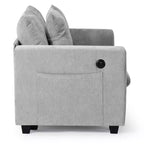 Divanetto modulare in ciniglia crema / grigio / grigio chiaro / tortora per 2 – Porte USB e Type-C, tasche laterali