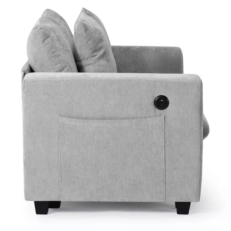 Divanetto modulare in ciniglia crema / grigio / grigio chiaro / tortora per 2 – Porte USB e Type-C, tasche laterali