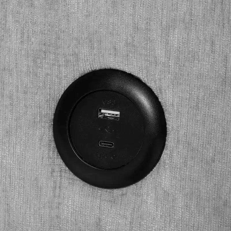 Divanetto modulare in ciniglia crema / grigio / grigio chiaro / tortora per 2 – Porte USB e Type-C, tasche laterali