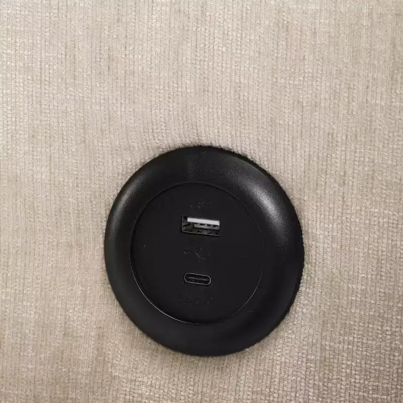 Divanetto modulare in ciniglia crema / grigio / grigio chiaro / tortora per 2 – Porte USB e Type-C, tasche laterali