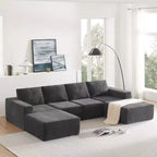 Divano Sezionale a U in Ciniglia Grigio Scuro / Blu Navy, 4 Pezzi, 6 Posti