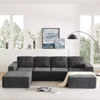 Divano Sezionale a U in Ciniglia Grigio Scuro / Blu Navy, 4 Pezzi, 6 Posti
