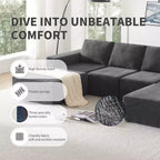 Divano Sezionale a U in Ciniglia Grigio Scuro / Blu Navy, 4 Pezzi, 6 Posti