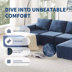 Divano Sezionale a U in Ciniglia Grigio Scuro / Blu Navy, 4 Pezzi, 6 Posti