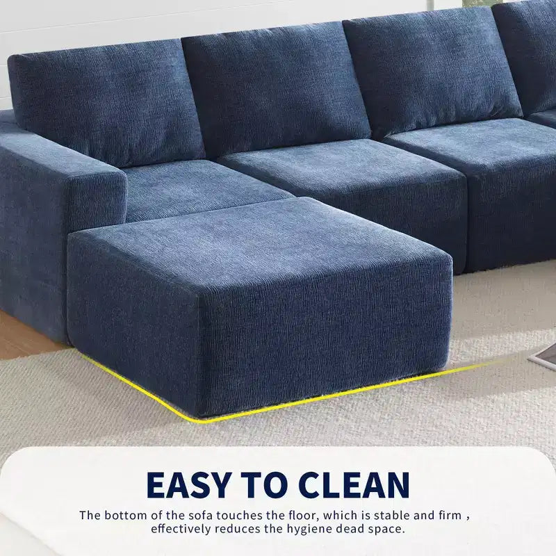 Divano Sezionale a U in Ciniglia Grigio Scuro / Blu Navy, 4 Pezzi, 6 Posti