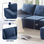 Divano Sezionale a U in Ciniglia Grigio Scuro / Blu Navy, 4 Pezzi, 6 Posti