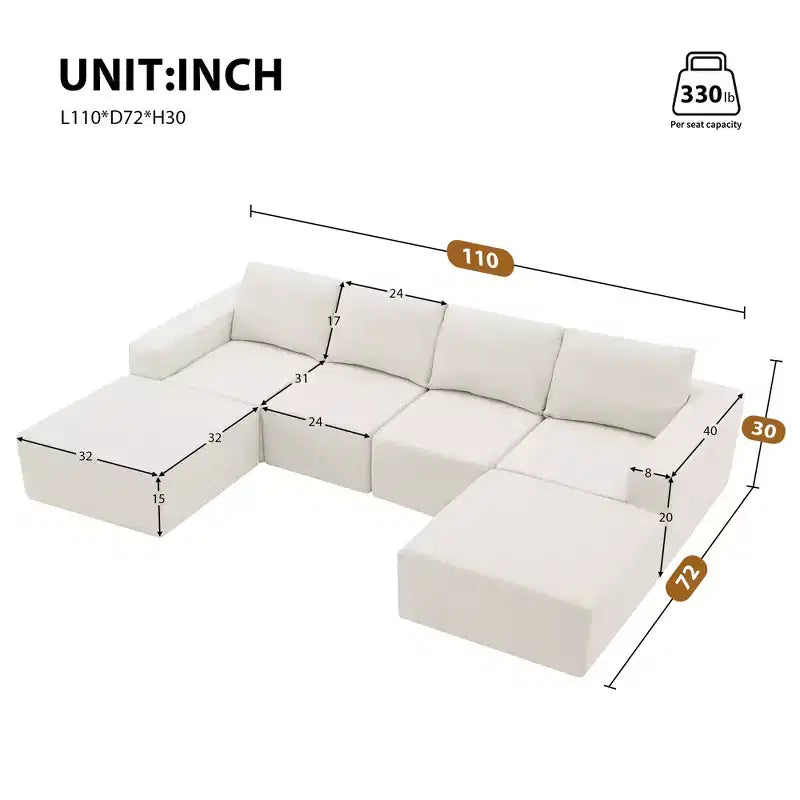 Divano Sezionale a U in Ciniglia Grigio Scuro / Blu Navy, 4 Pezzi, 6 Posti