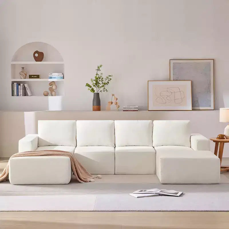 Divano Sezionale a U in Ciniglia Grigio Scuro / Blu Navy, 4 Pezzi, 6 Posti