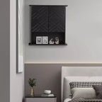 Mobiletto a muro nero opaco/bianco, mensola in legno a 2 ripiani con portasciugamani, singolo