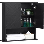Modern Wall-Mounted Cabinet, 2-Tier Wood Shelf with Towel Bar & Adjustable Storage, Perfect for Bathroom & Kitchen
