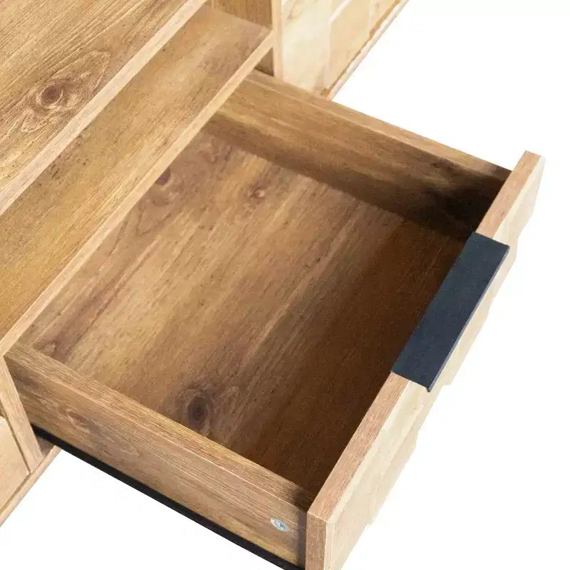 Mobile TV in Legno Naturale per TV fino a 85", Consolle Media da 200 cm con Contenitore