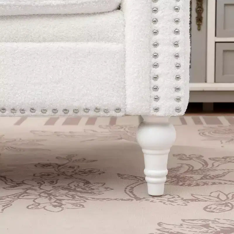 Poltrona d'Appoggio in Velluto Bianco, Schienale Trapuntato, Seduta Singola