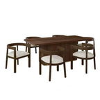 Set da pranzo rettangolare imbottito marrone, 6 posti, 7 pezzi
