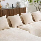 Divano sezionale a L in ciniglia beige/verde/grigio con chaise longue, 4 posti