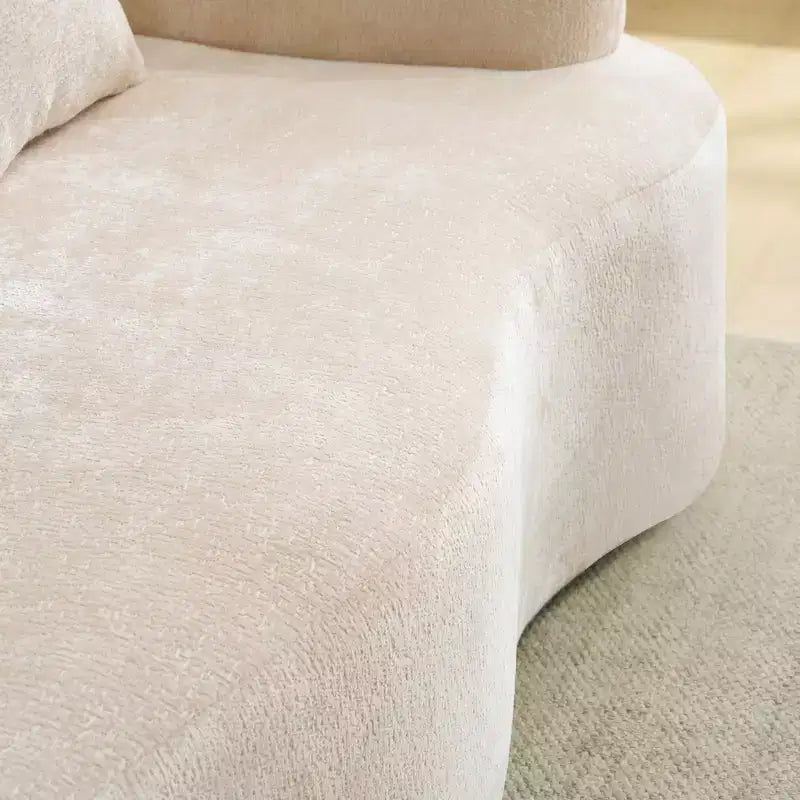 Divano sezionale a L in ciniglia beige/verde/grigio con chaise longue, 4 posti