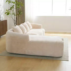 Divano sezionale a L in ciniglia beige/verde/grigio con chaise longue, 4 posti