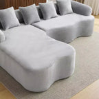Divano sezionale a L in ciniglia beige/verde/grigio con chaise longue, 4 posti