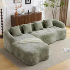 Divano sezionale a L in ciniglia beige/verde/grigio con chaise longue, 4 posti