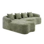 Divano sezionale a L in ciniglia beige/verde/grigio con chaise longue, 4 posti