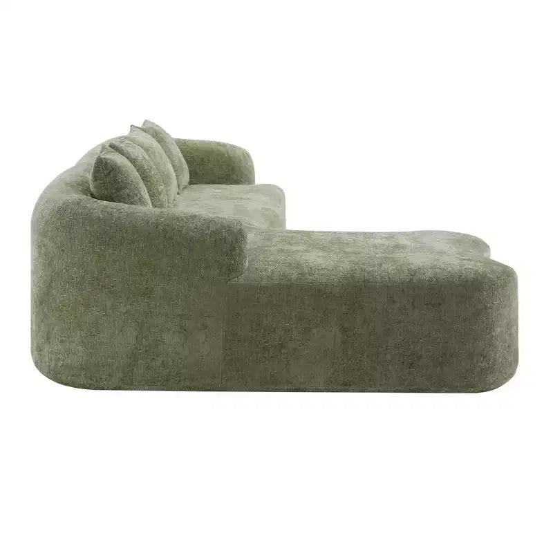 Divano sezionale a L in ciniglia beige/verde/grigio con chaise longue, 4 posti