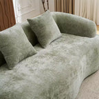 Divano sezionale a L in ciniglia beige/verde/grigio con chaise longue, 4 posti