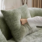 Divano sezionale a L in ciniglia beige/verde/grigio con chaise longue, 4 posti
