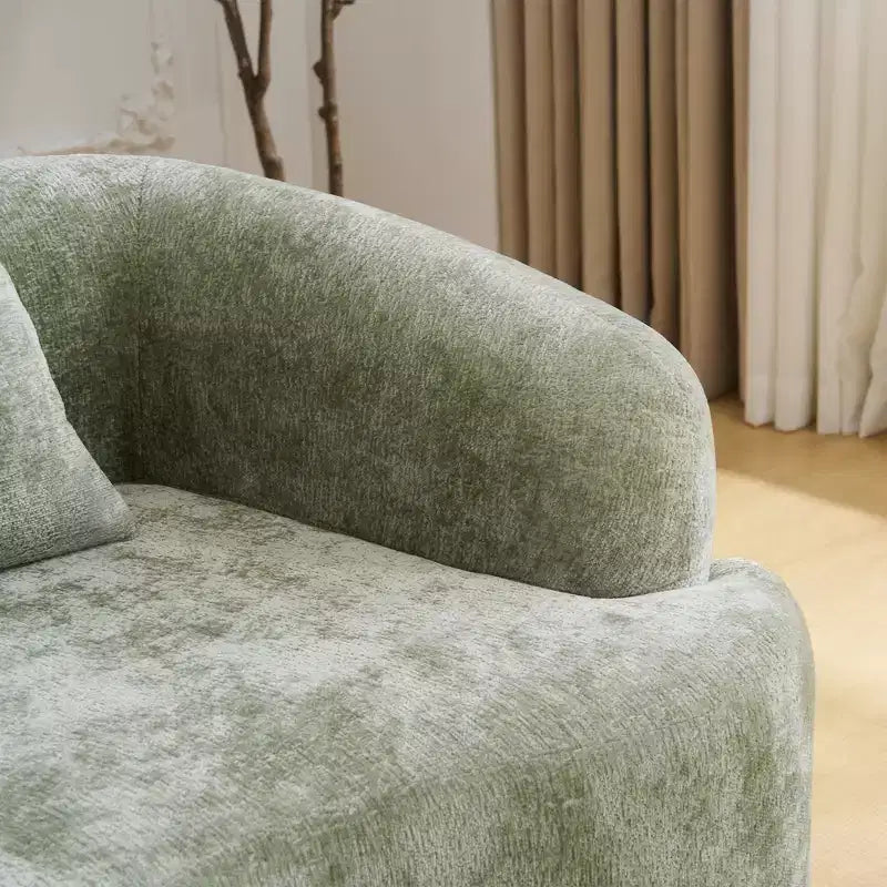 Divano sezionale a L in ciniglia beige/verde/grigio con chaise longue, 4 posti