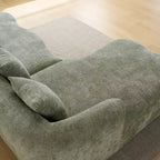 Divano sezionale a L in ciniglia beige/verde/grigio con chaise longue, 4 posti