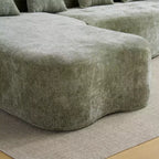 Divano sezionale a L in ciniglia beige/verde/grigio con chaise longue, 4 posti