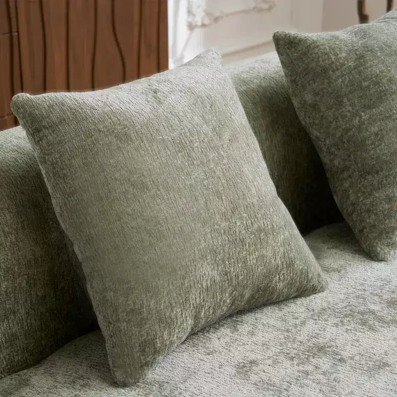 Divano sezionale a L in ciniglia beige/verde/grigio con chaise longue, 4 posti