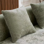 Divano sezionale a L in ciniglia beige/verde/grigio con chaise longue, 4 posti