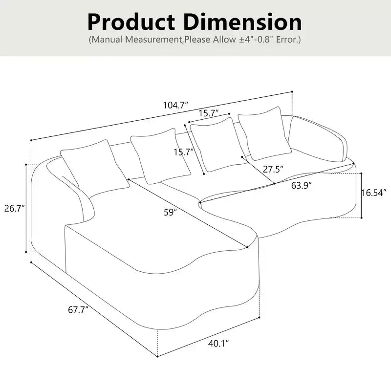 Divano sezionale a L in ciniglia beige/verde/grigio con chaise longue, 4 posti
