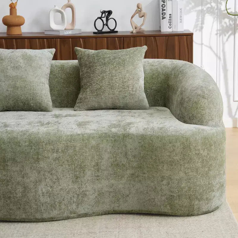 Divano sezionale a L in ciniglia beige/verde/grigio con chaise longue, 4 posti