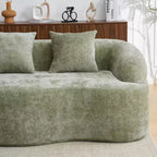Divano sezionale a L in ciniglia beige/verde/grigio con chaise longue, 4 posti