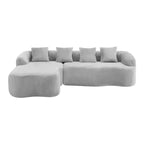 Divano sezionale a L in ciniglia beige/verde/grigio con chaise longue, 4 posti