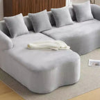 Divano sezionale a L in ciniglia beige/verde/grigio con chaise longue, 4 posti