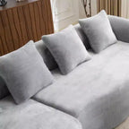 Divano sezionale a L in ciniglia beige/verde/grigio con chaise longue, 4 posti