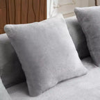 Divano sezionale a L in ciniglia beige/verde/grigio con chaise longue, 4 posti