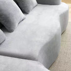 Divano sezionale a L in ciniglia beige/verde/grigio con chaise longue, 4 posti