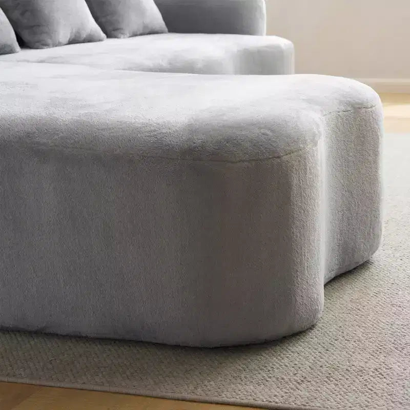 Divano sezionale a L in ciniglia beige/verde/grigio con chaise longue, 4 posti